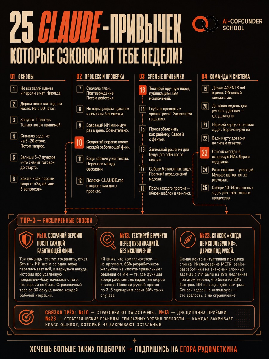 Превью гайда «25 Claude-привычек, которые сэкономят тебе недели»